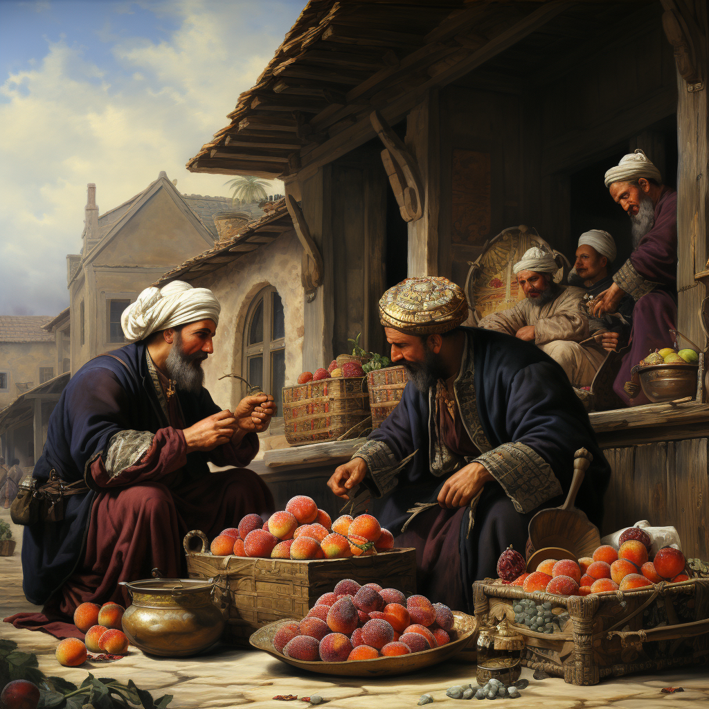 Osmanlije prodaju voće na balkanu, poreklo rakije.